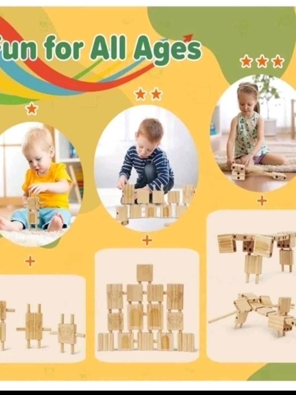 NWT Natural Wooden Flexible Building Block Set STEM Montessori